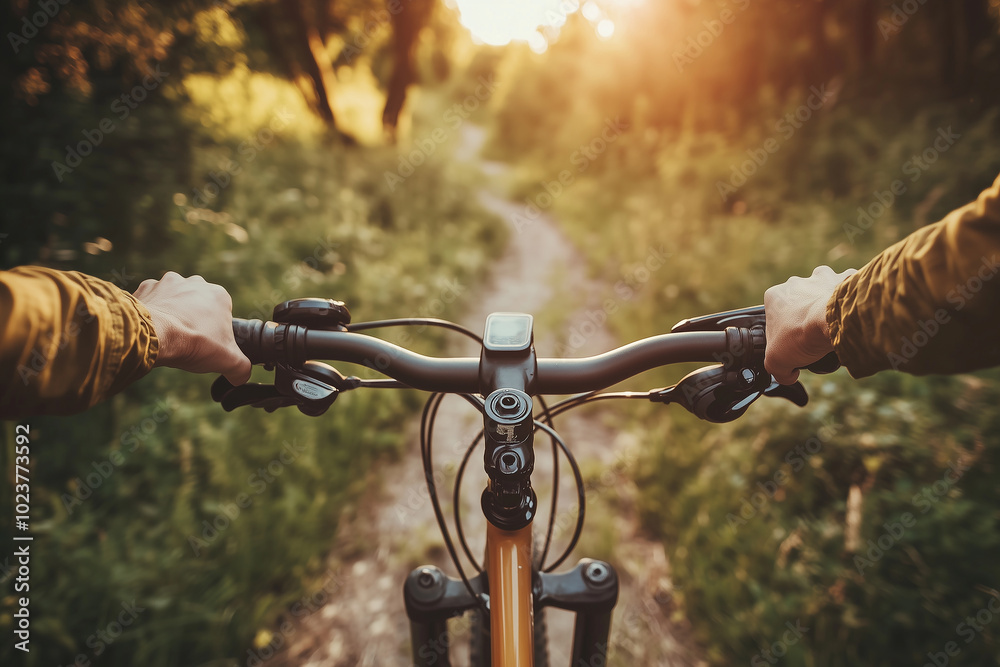 Biking in countryside. Soft light enhances the earth tones of the nature background. Generative AI Biking in countryside. Soft light enhances the earth tones of the nature background. Generative AI