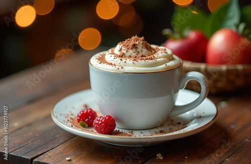 A cup of hot cocoa on the table 