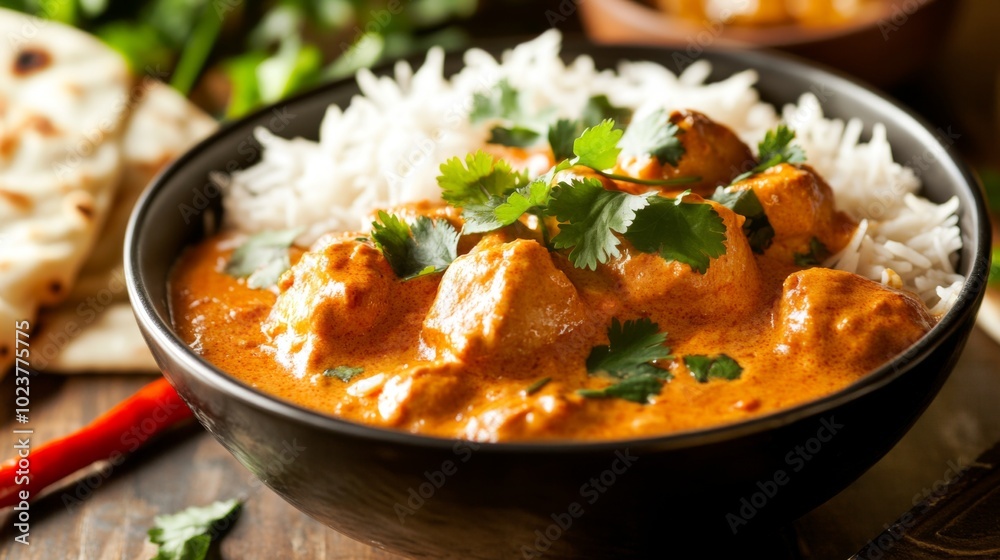 Delicious Curry Dish with Rice and Herbs