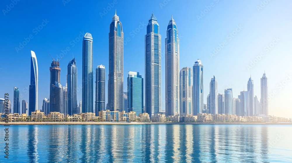 Fototapeta premium Stunning Skyline of Modern City Reflected in Water