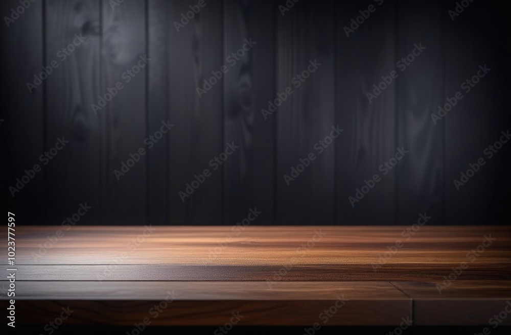 Close-up of a wooden tabletop on a black background. Close-up of a wooden tabletop on a black background.