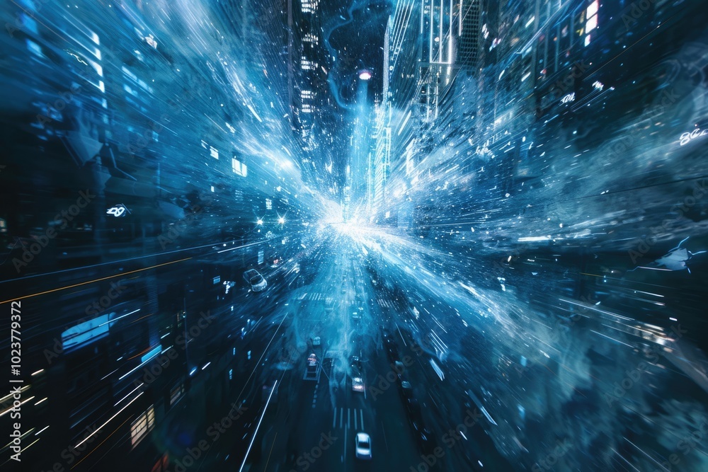 Fototapeta premium Abstract city street light explosion effect