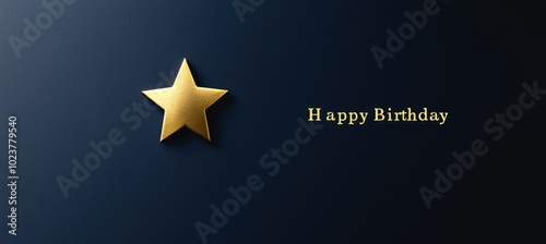 Minimalist Happy Birthday Card with Gold Foil Star on Navy Blue Background for Elegant Celebrations