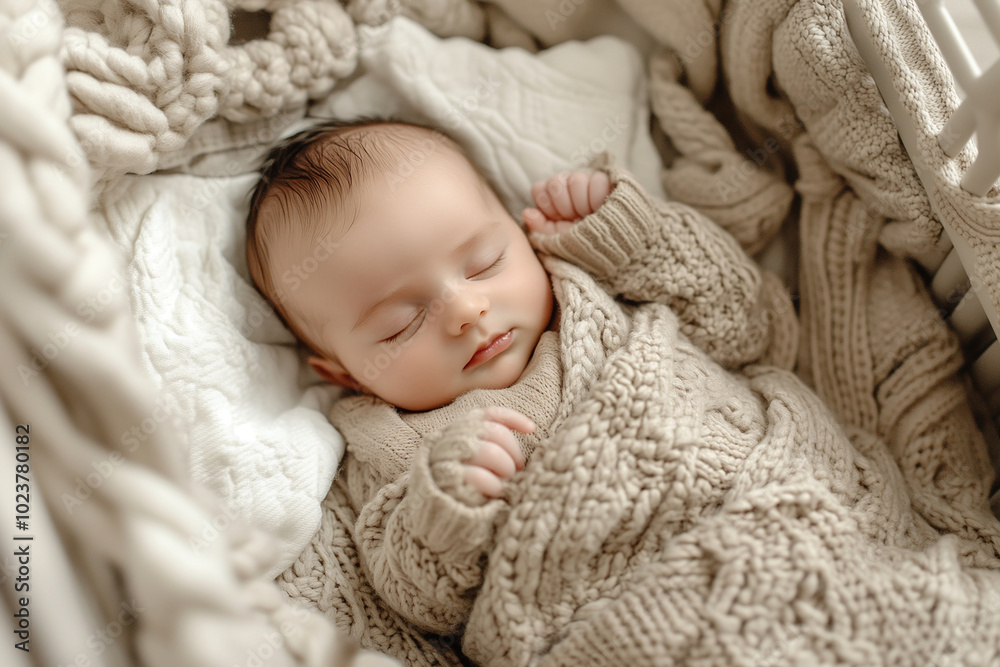 Newborn baby in a family-themed setting with cozy cribs and natural light. Generative AI Newborn baby in a family-themed setting with cozy cribs and natural light. Generative AI