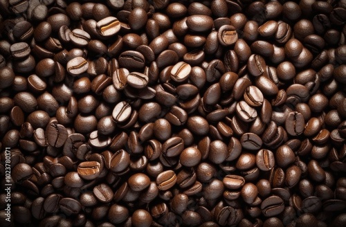 Top view of many coffee beans.