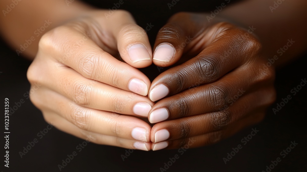 custom made wallpaper toronto digitalA white and black hand, forming a heart shape, representing unity, love, and human connection through multicultural diversity and acceptance with the practice of DEI inclusivity of diverse women