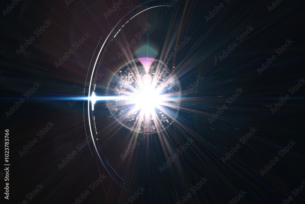 Fototapeta premium Optical lens flare on black background.