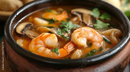 Delicious Shrimp Soup in a Traditional Pot