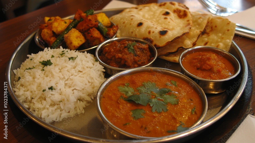 Delicious Indian Cuisine Plated with Variety Delicious Indian Cuisine Plated with Variety
