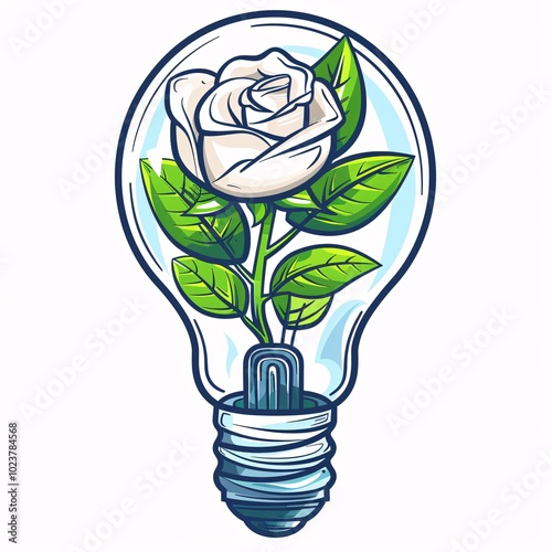 a light bulb with a white rose inside