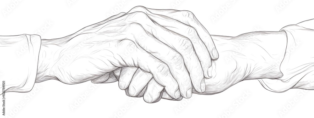 A pair of hands clasped together, vector line drawing, simple lines A pair of hands clasped together, vector line drawing, simple lines