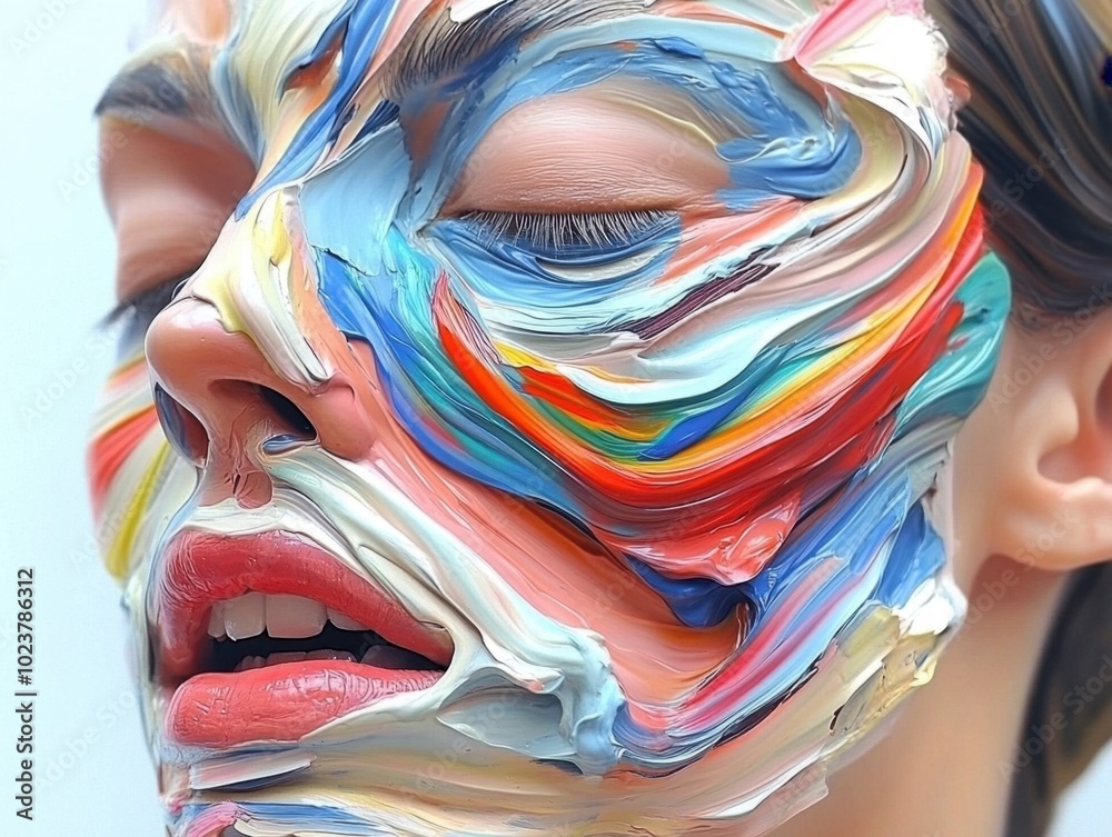Obraz premium Expressive Abstract Portrait Capturing the Emotional Journey of Self Development