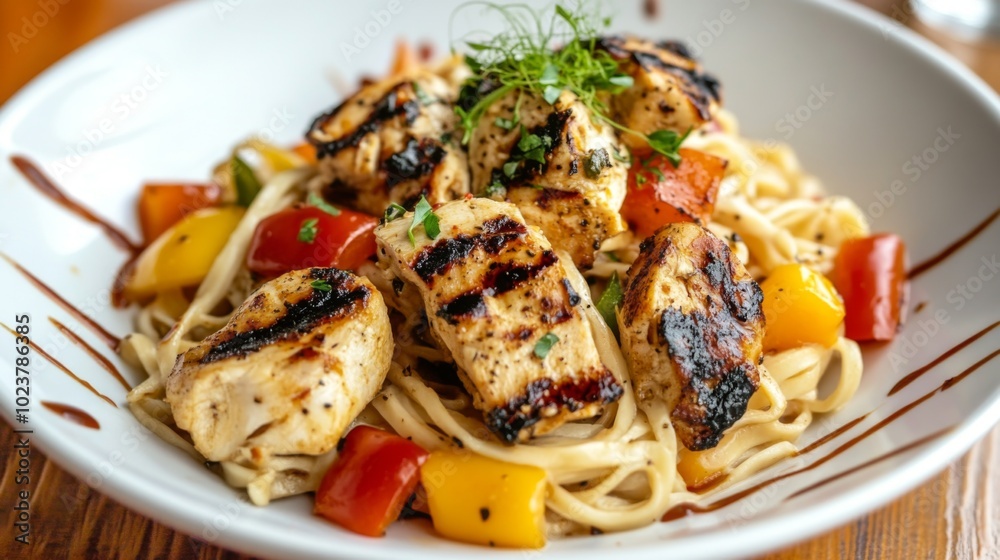 Grilled Chicken Pasta with Colorful Vegetables Grilled Chicken Pasta with Colorful Vegetables