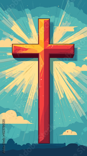 Flat vector illustration of a cross the religious symbol of christianity religion icon