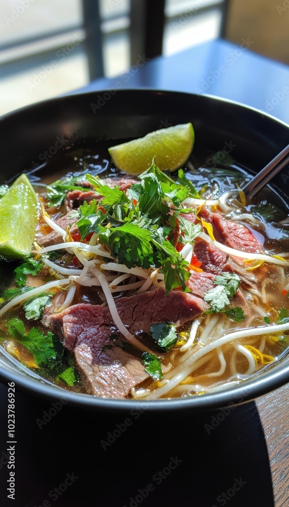 Authentic Pho Bowl with Beef, Fresh Herbs, and Aromatic Broth for Culinary Inspiration Authentic Pho Bowl with Beef, Fresh Herbs, and Aromatic Broth for Culinary Inspiration