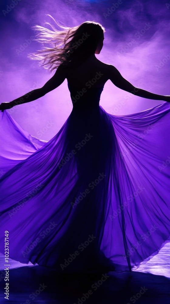 Fototapeta premium Graceful Silhouette in Flowing Fabric Danced Against Pastel Gradient Backdrop