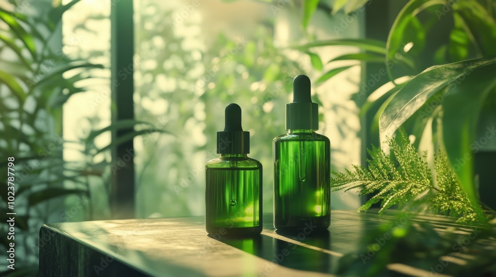 Lush Verdant Botanical Concentrate in Glassy Greenhouse Setting
