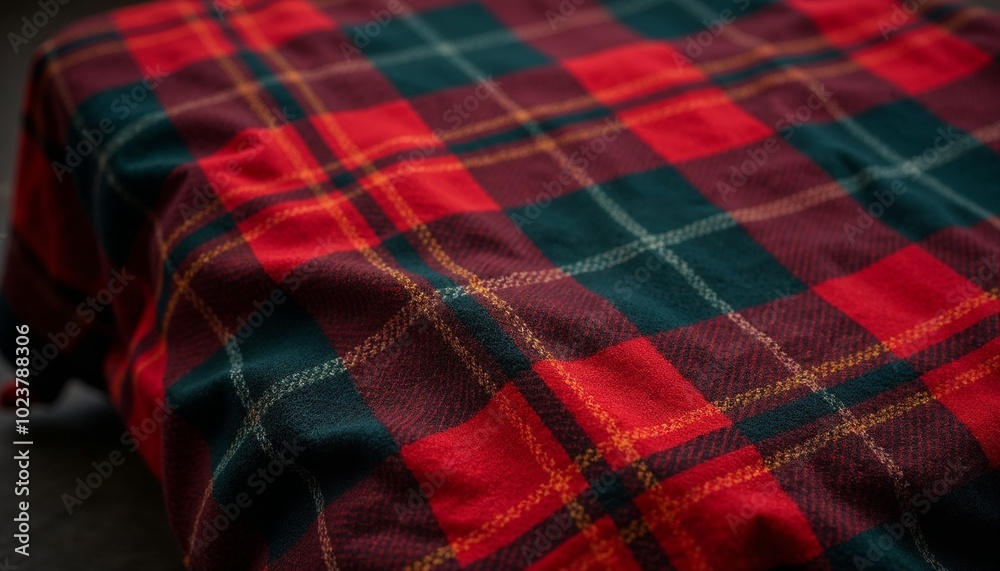 Close-up of textile fabric featuring traditional Scottish tartan pattern Close-up of textile fabric featuring traditional Scottish tartan pattern