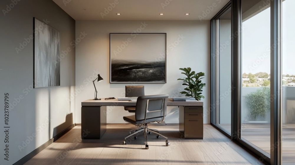 Fototapeta premium Modern Office Interior with Natural Light and Minimal Design