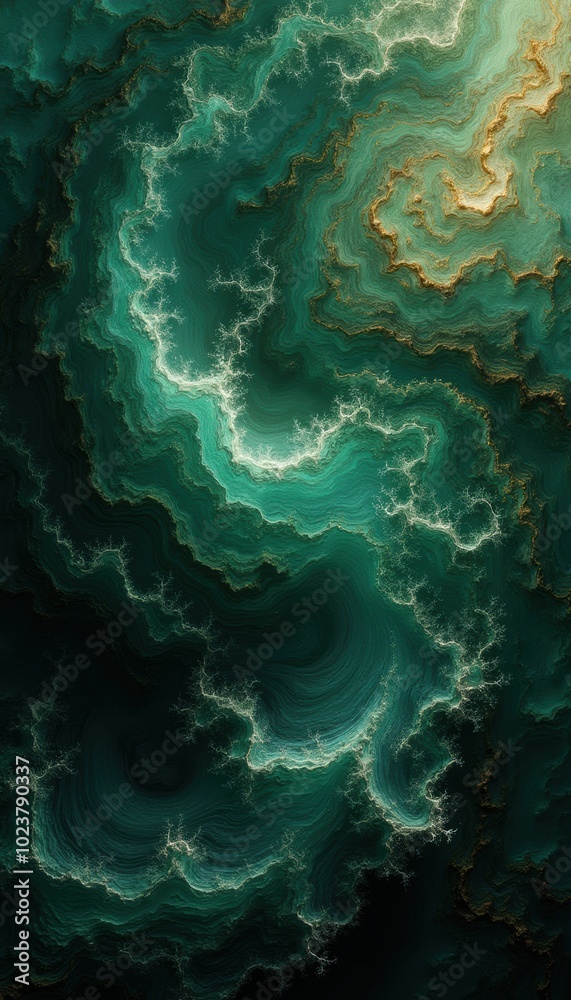 Experience the mesmerizing depths of abstract art with this stunning turquoise and gold swirling design, perfect for digital backgrounds, print media, and modern decor.