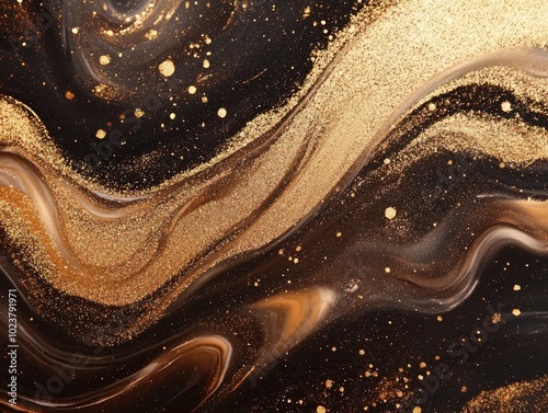 Abstract brown and gold glitter background with marble texture