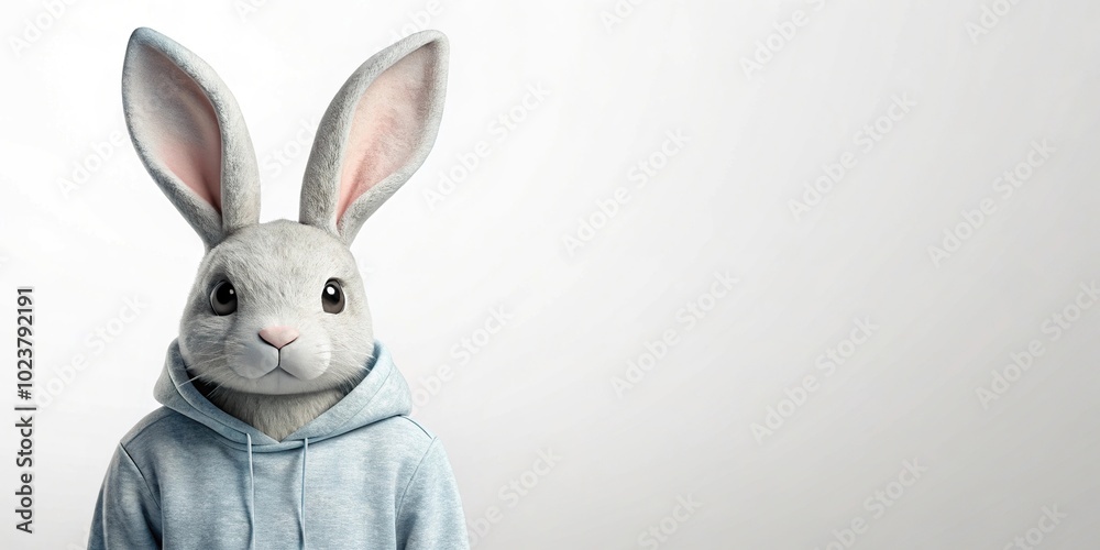 Minimalist cool easter bunny wearing a hooded sweatshirt isolated Minimalist cool easter bunny wearing a hooded sweatshirt isolated