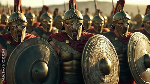 Army of Spartan Soldiers Marching in Battle Formation - Ancient Greek or Roman Warriors Marching in Slow Motion