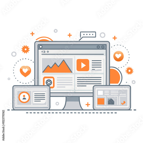 Sponsored posts illustration with computer and social media icons
