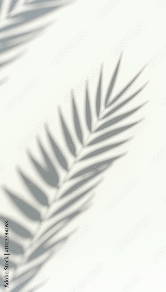 Fototapeta premium Elegant shadow of a palm leaf adds a touch of tranquility and nature-inspired aesthetics, perfect for backgrounds in wellness, design, and eco-friendly branding.