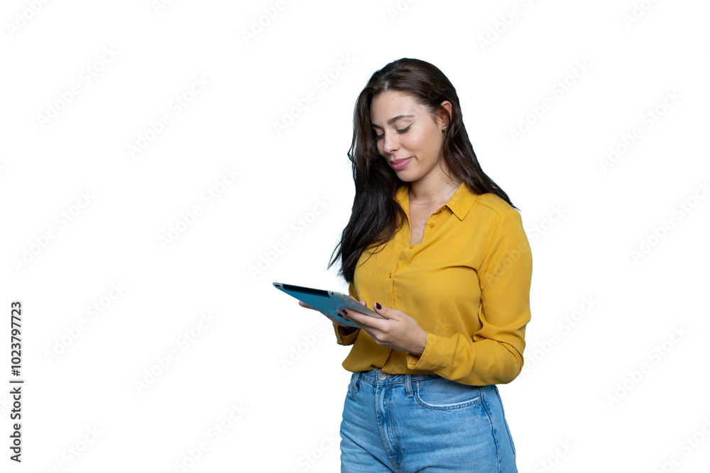 Young businesswoman exploring ideas on her tablet Young businesswoman exploring ideas on her tablet