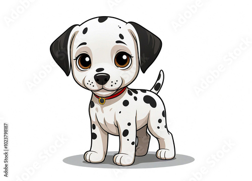 A cute cartoon illustration of a Dalmatian puppy on a white background.