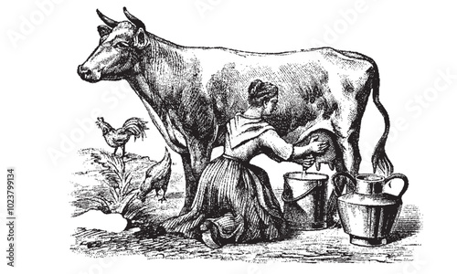 Farm Animal Set. Cow in black and white hand drawn vintage engraving illustration. Ink sketch farm bull. Beef animal silhouette art cow beef cattle.