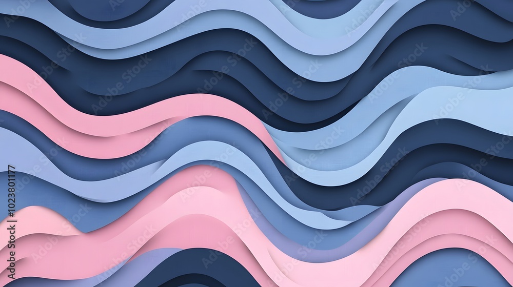 A flat surface covered with wavy lines in shades of blue, pink and dark gray. A flat surface covered with wavy lines in shades of blue, pink and dark gray.