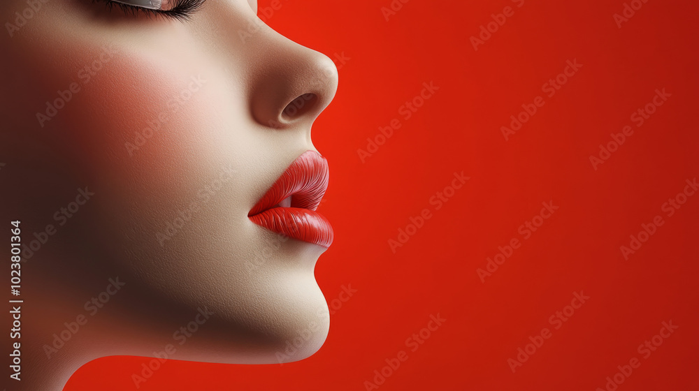 The image shows a 3D model of a face with blush on the cheeks and lipstick. The image shows a 3D model of a face with blush on the cheeks and lipstick.