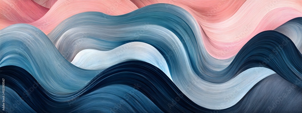 A flat surface covered with wavy lines in shades of blue, pink and dark gray. A flat surface covered with wavy lines in shades of blue, pink and dark gray.