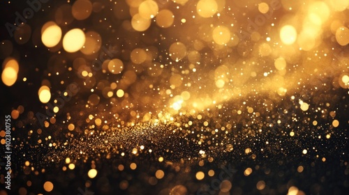 Abstract background with golden bokeh and glitter.