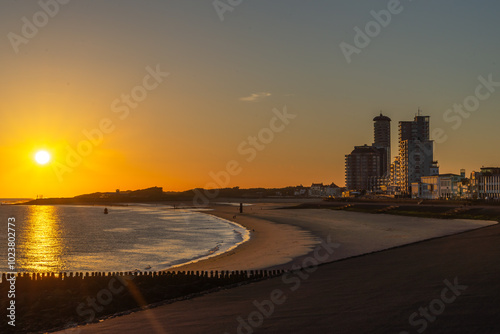 sunset over the city Vlissingen Netherlands