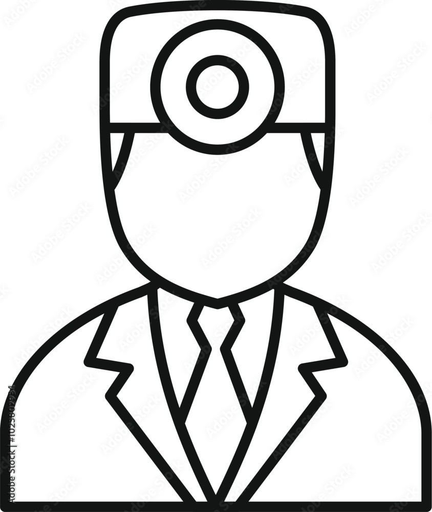 Simple line drawing of a medical doctor wearing a head mirror and a suit Simple line drawing of a medical doctor wearing a head mirror and a suit