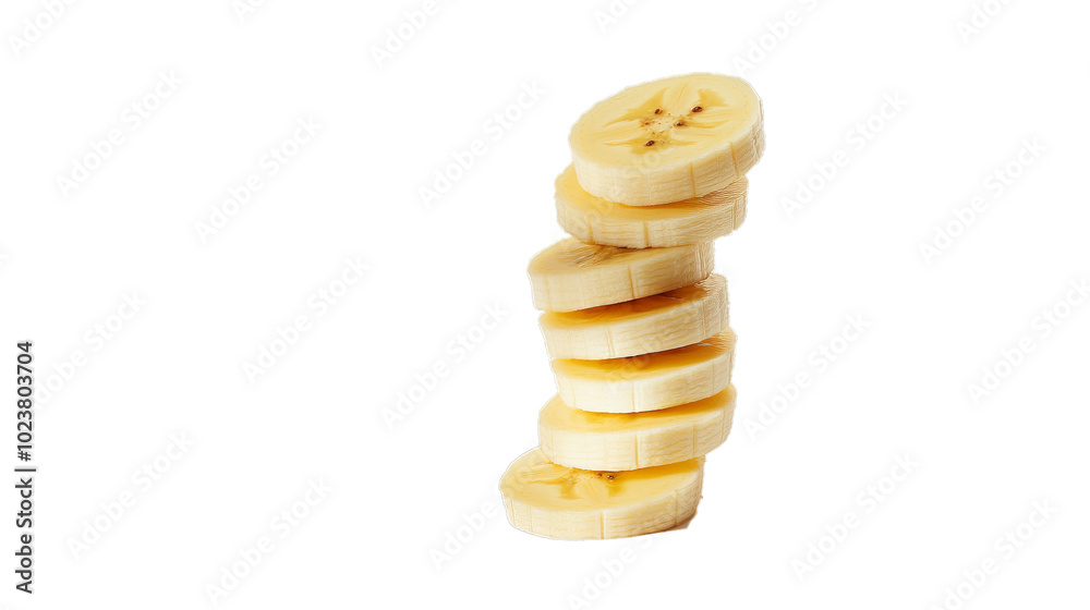 Stack of banana slices on white background Stack of banana slices on white background