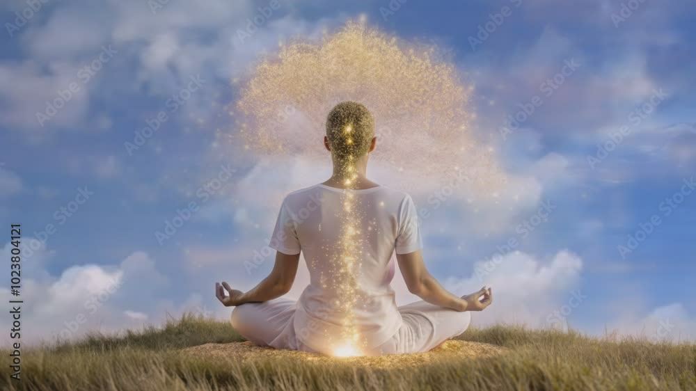 custom made wallpaper toronto digitalWoman meditating with golden light emanating from her spine