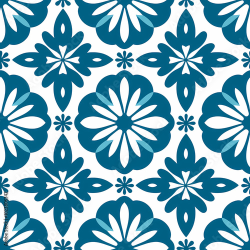 Wallpaper Mural Blue floral seamless pattern, clean and symmetrical design for festive Christmas gift wrapping and holiday decor Torontodigital.ca