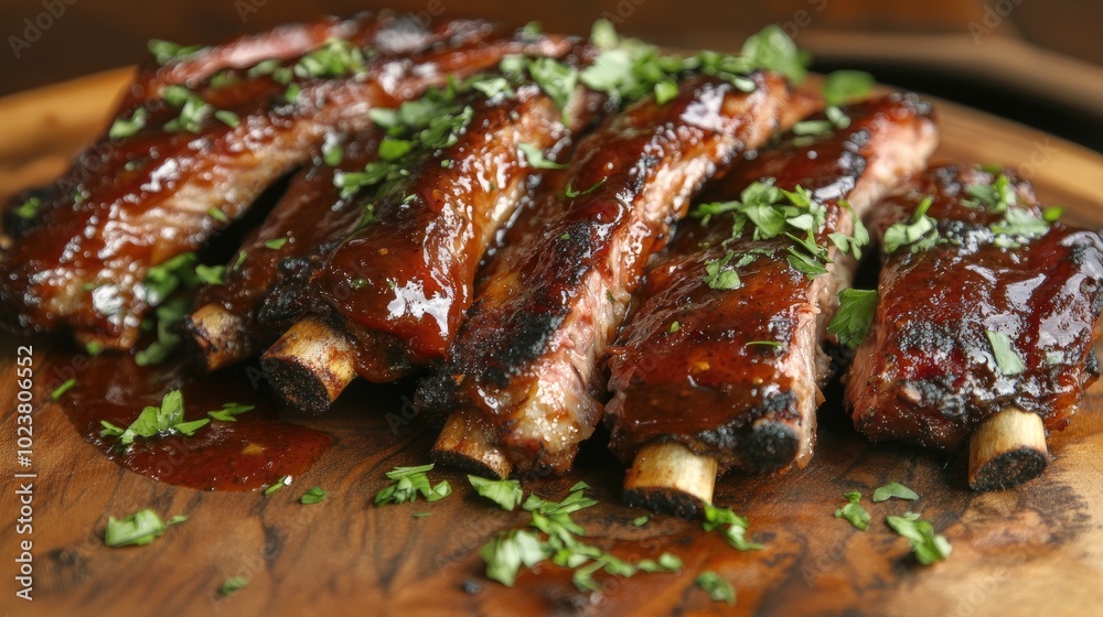 Savory Barbecue Ribs with Fresh Herbs and Sauce Savory Barbecue Ribs with Fresh Herbs and Sauce