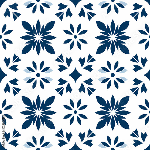 Dark Blue Floral Minimalist Seamless Pattern for Christmas Gift Wrapping Paper