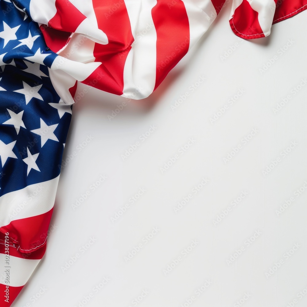 Close-up of the American flag with stars and stripes on a white background, symbolizing patriotism and national pride. Close-up of the American flag with stars and stripes on a white background, symbolizing patriotism and national pride.