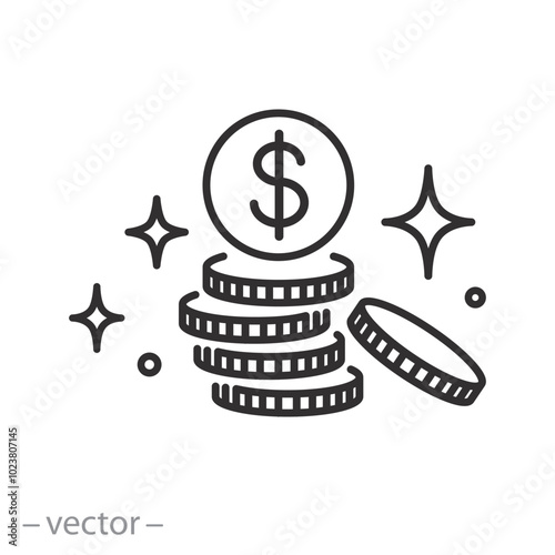 coin icon, money business, thin line vector illustration