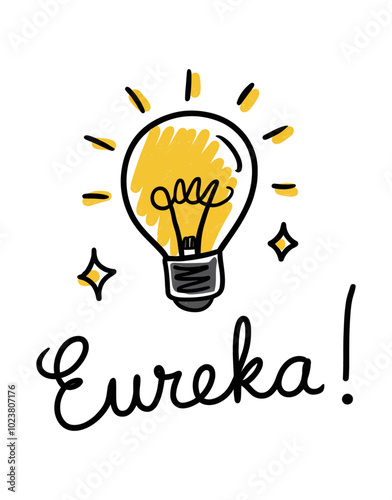 Hand-drawn light bulb illustration with 'Eureka!' in cursive