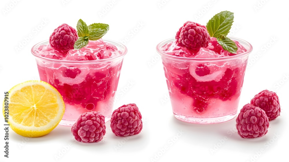 Refreshing raspberry lemonade slush with fresh mint and berries Refreshing raspberry lemonade slush with fresh mint and berries