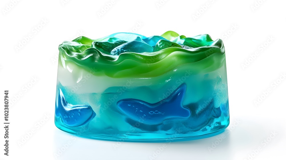 Colorful ocean-inspired gummy candy art with blue and green waves Colorful ocean-inspired gummy candy art with blue and green waves