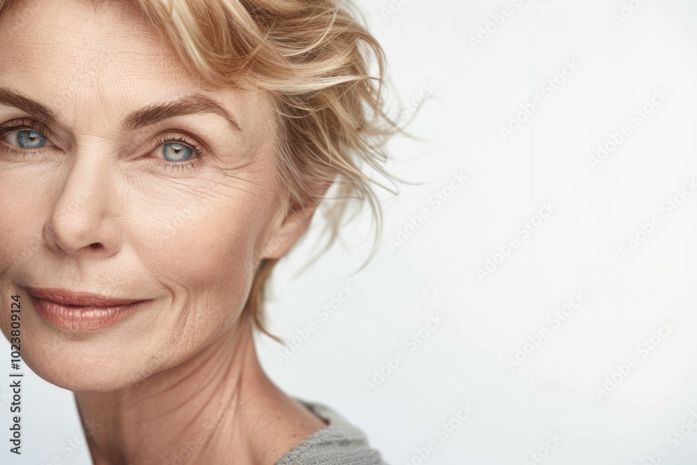 Fototapeta premium Close up portrait of beautiful mature woman skincare concept.