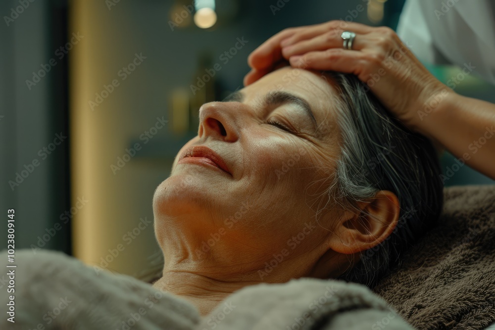 Fototapeta premium Middle aged woman enjoys professional wellness massage in spa.